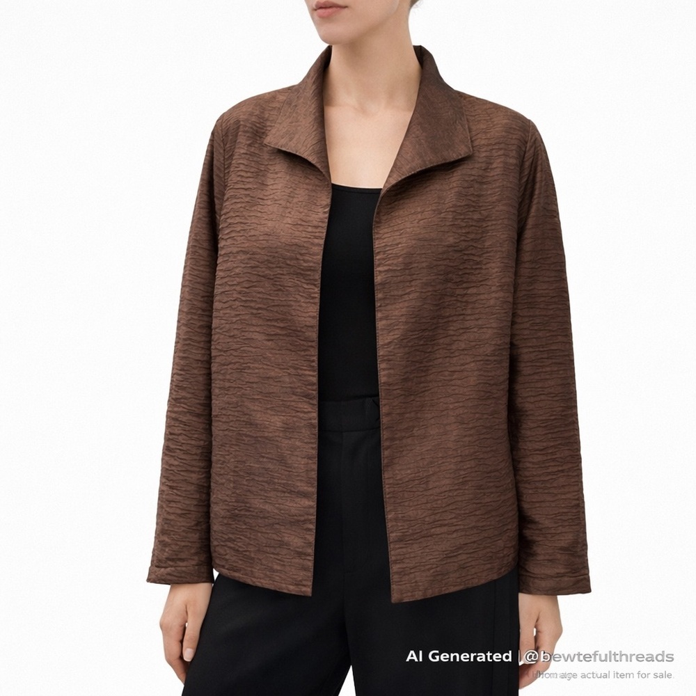 Chocolate Brown Textured Silk Jacket Quiet Luxury Layer